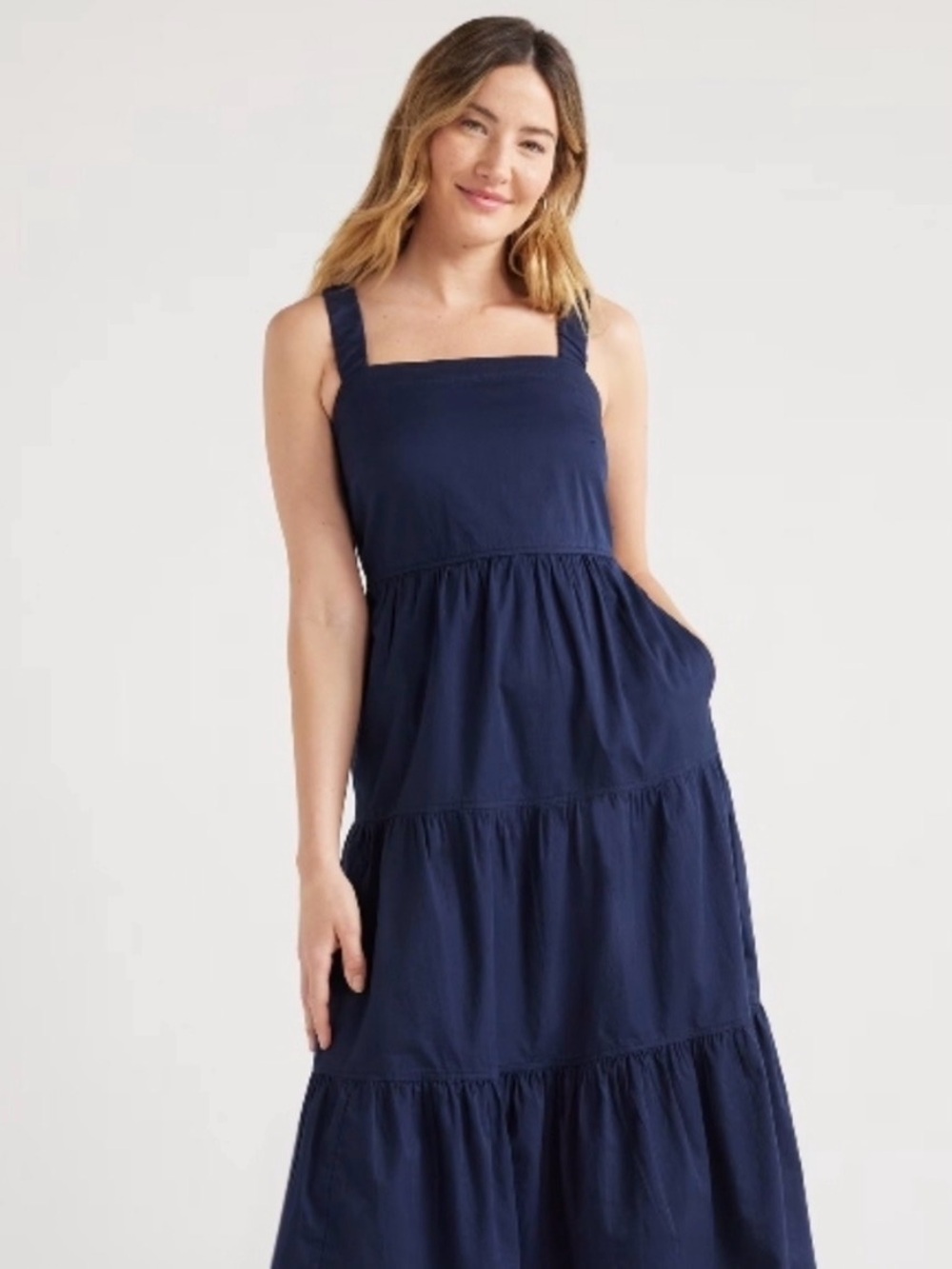 JOIE Tiered Maxi Sundress in Navy Textured Cotton